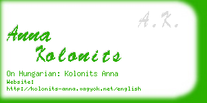 anna kolonits business card